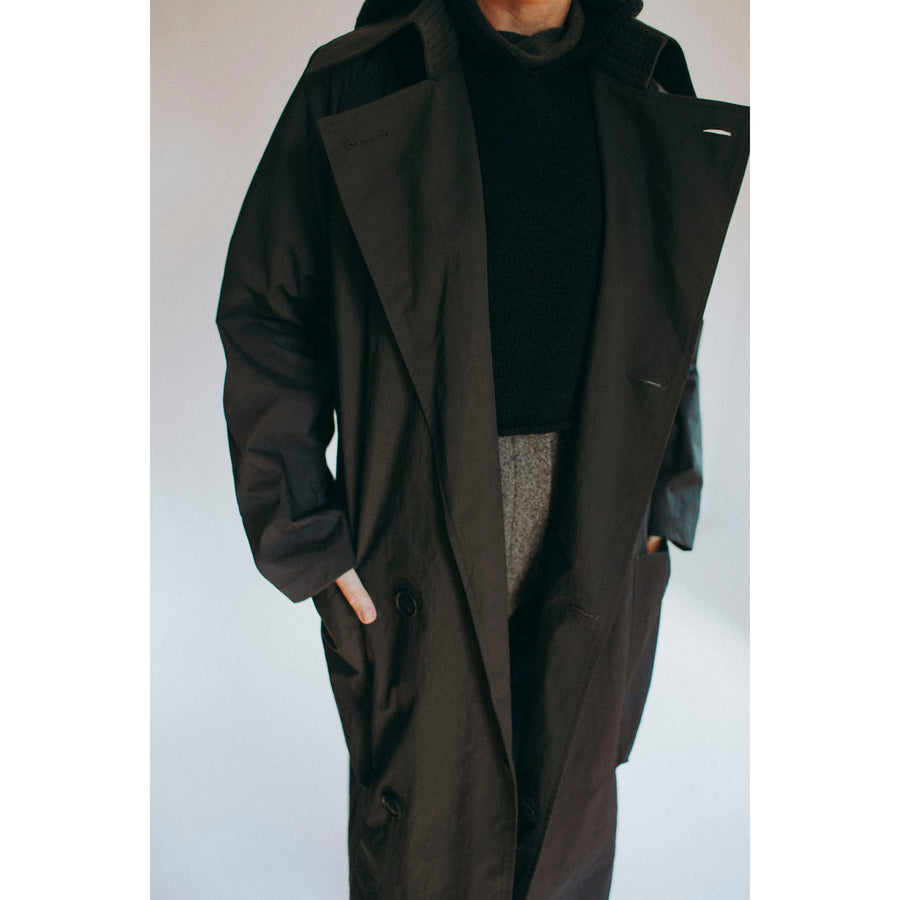 Grei Peaked Lapel Trench Coat in Charcoal
