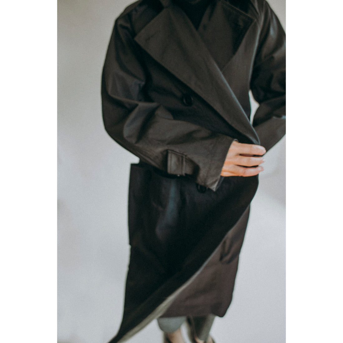 Grei Peaked Lapel Trench Coat in Charcoal