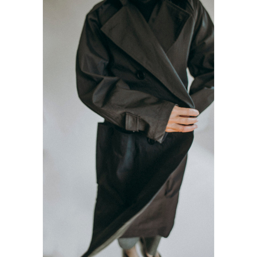 Grei Peaked Lapel Trench Coat in Charcoal