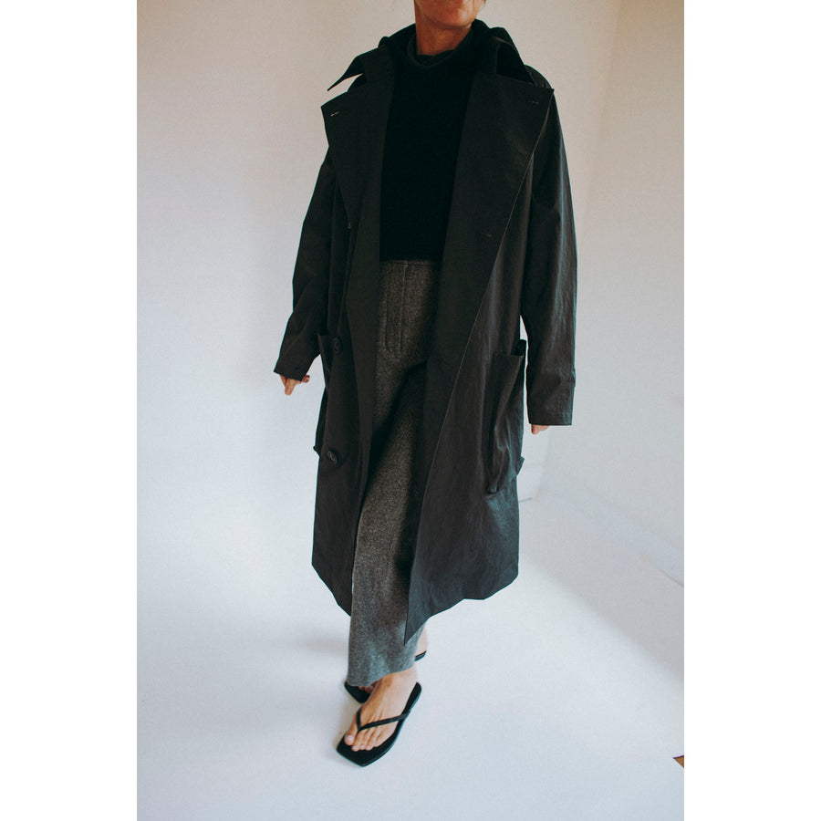 Grei Peaked Lapel Trench Coat in Charcoal
