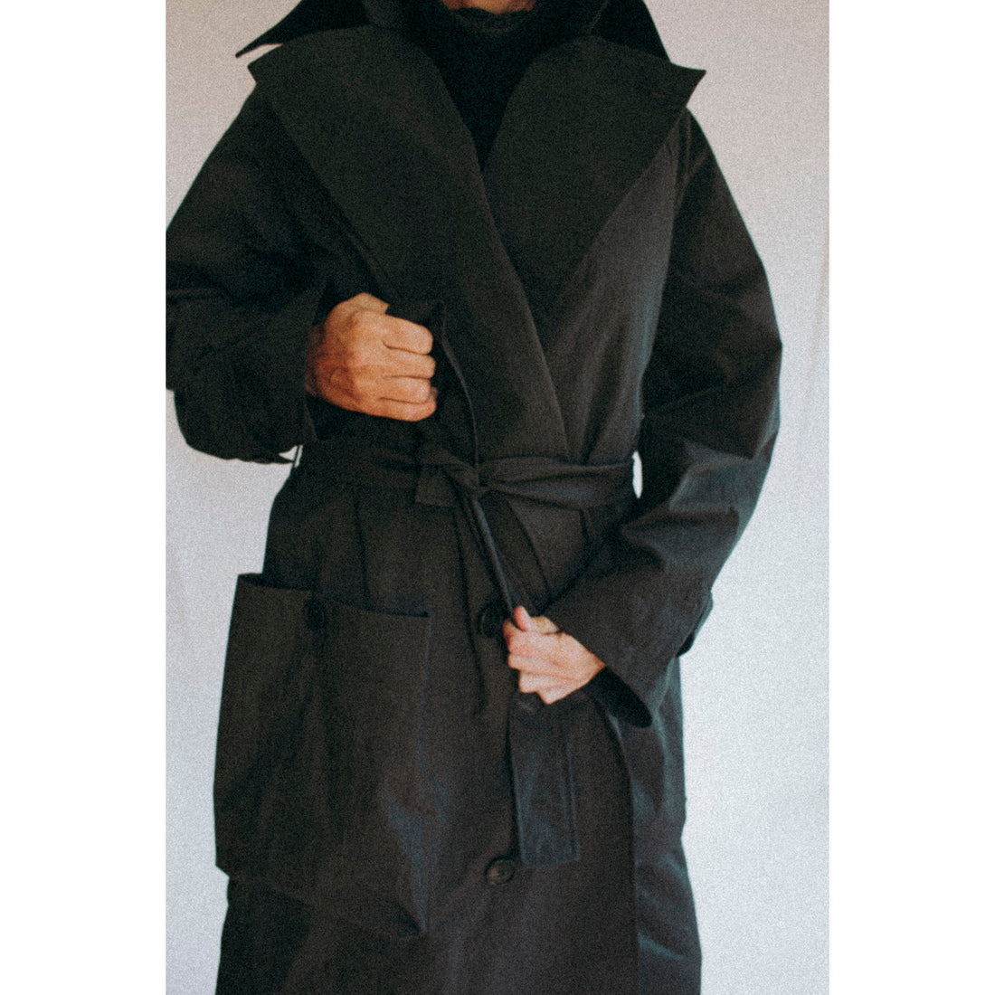 Grei Peaked Lapel Trench Coat in Charcoal
