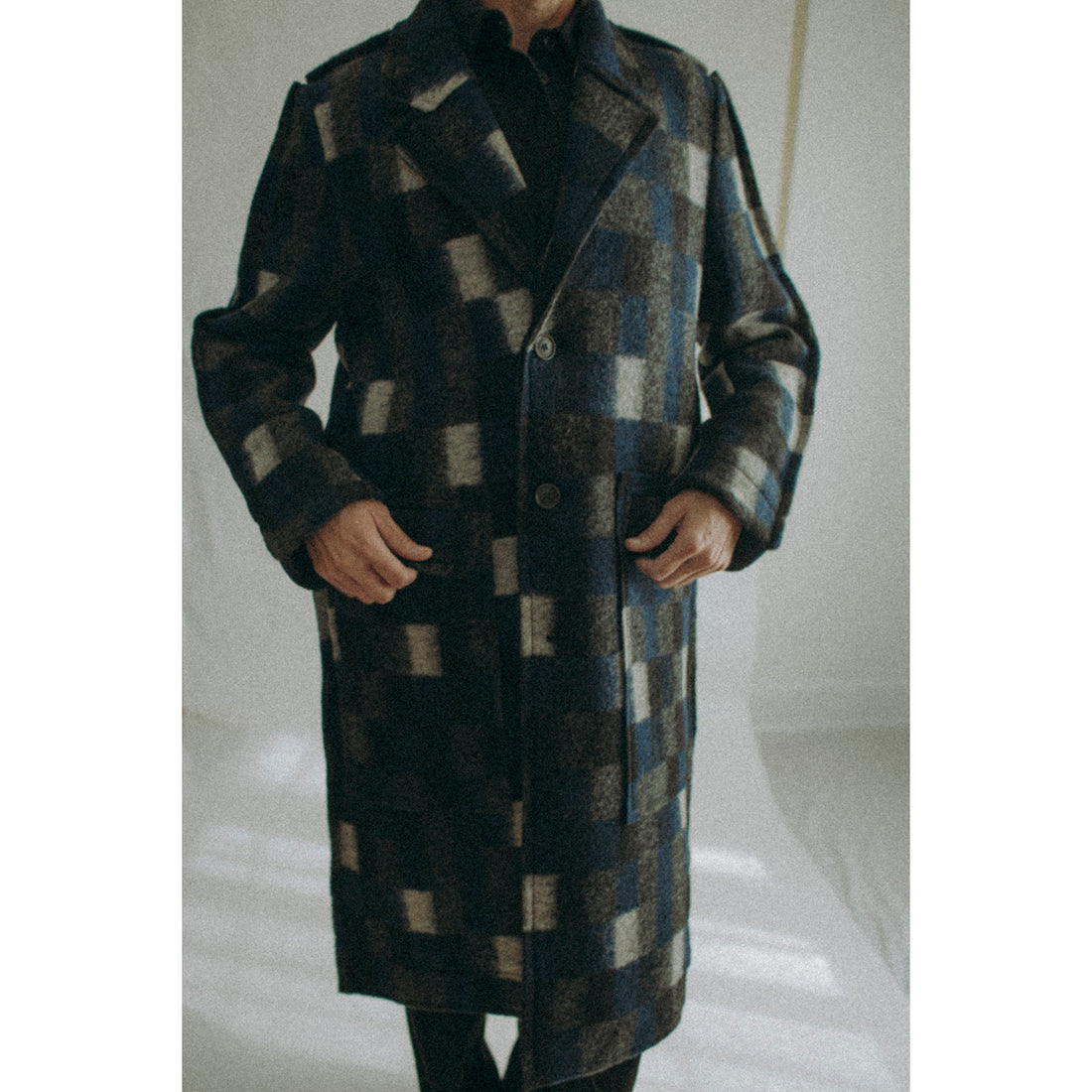 Henrik Vibskov Flat Coat in Brushed Black Squares