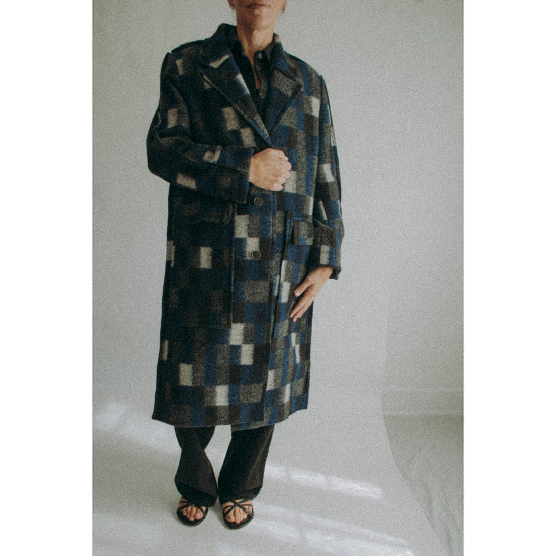 Henrik Vibskov Flat Coat in Brushed Black Squares