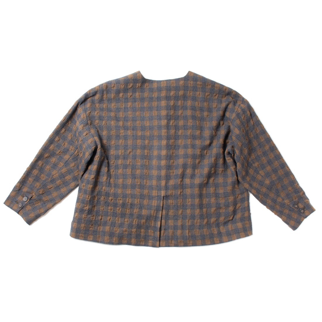 Ichi Antiquités Gingham Check Jacket in Khaki x Charcoal