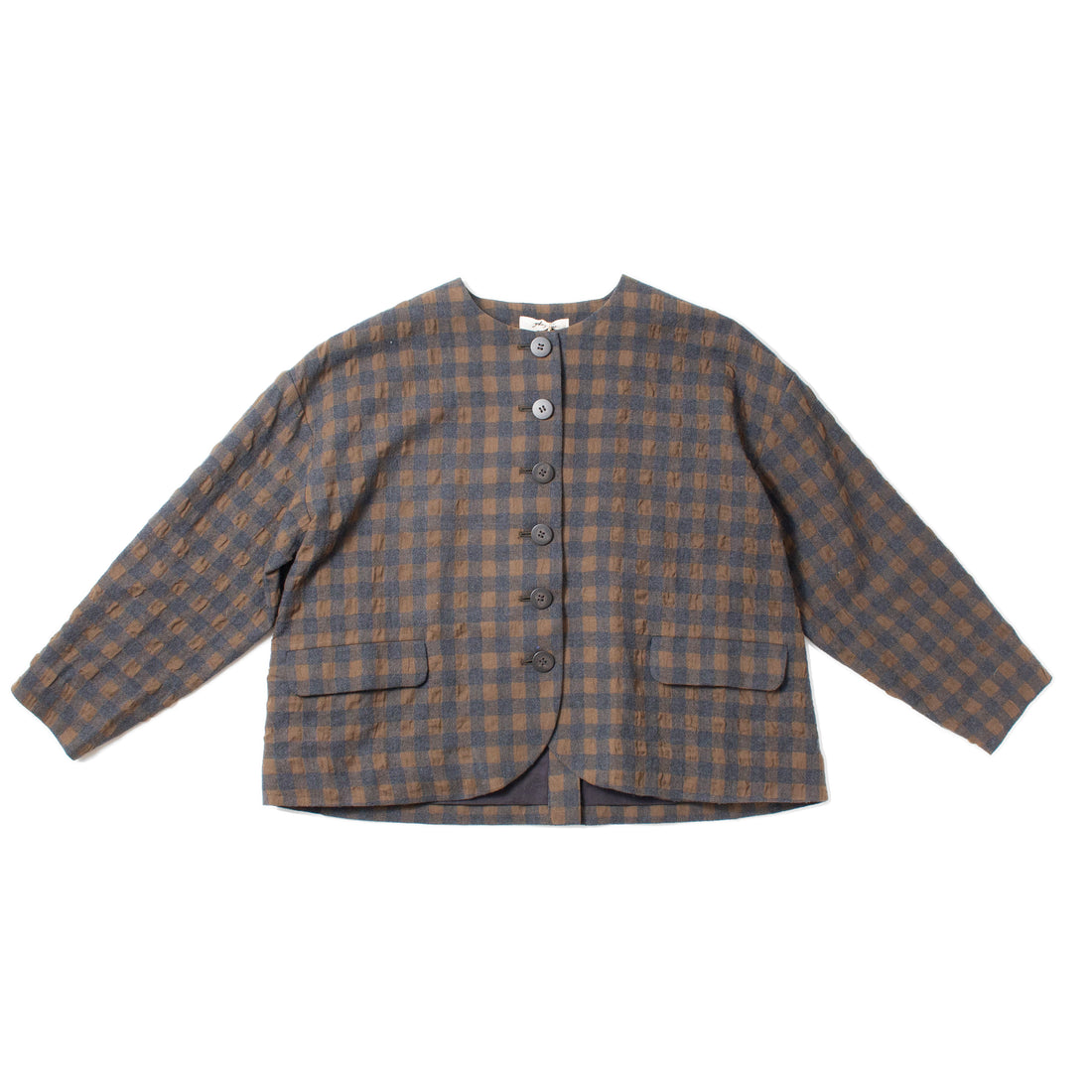 Ichi Antiquités Gingham Check Jacket in Khaki x Charcoal