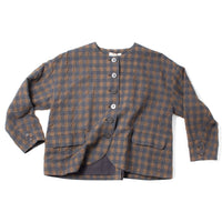 Ichi Antiquités Gingham Check Jacket in Khaki x Charcoal