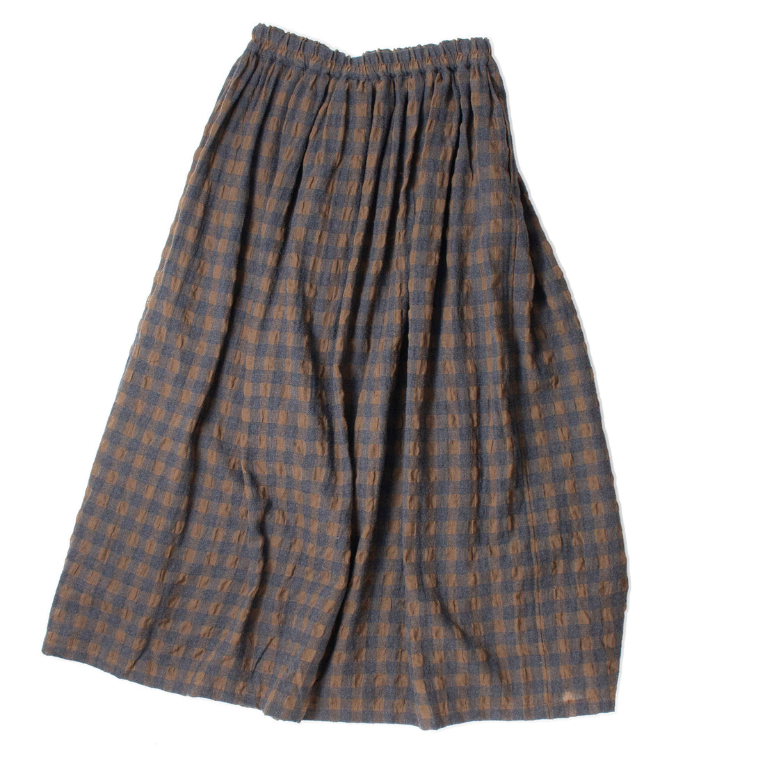 Ichi Antiquités Gingham Check Skirt in Khaki x Charcoal