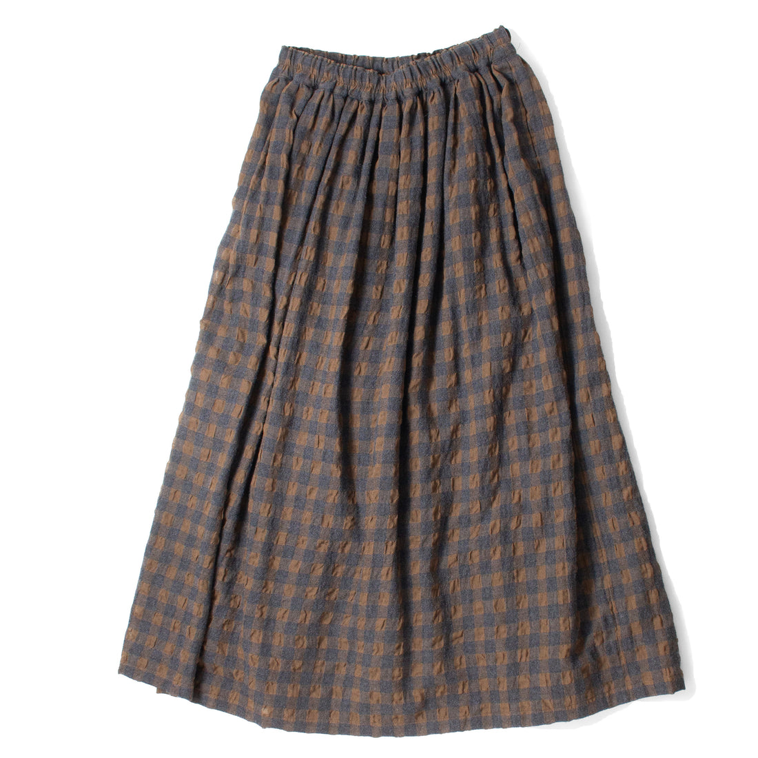 Ichi Antiquités Gingham Check Skirt in Khaki x Charcoal