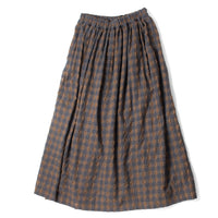 Ichi Antiquités Gingham Check Skirt in Khaki x Charcoal
