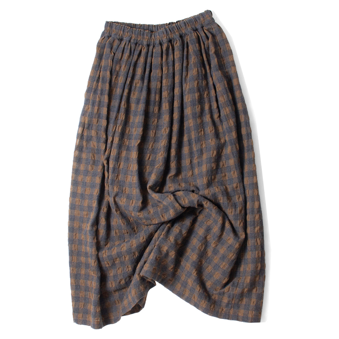 Ichi Antiquités Gingham Check Skirt in Khaki x Charcoal