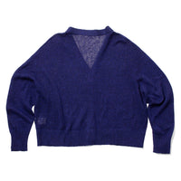 Ichi Antiquités Japan Whole Garment Knit Cardigan in Navy Cotton Linen