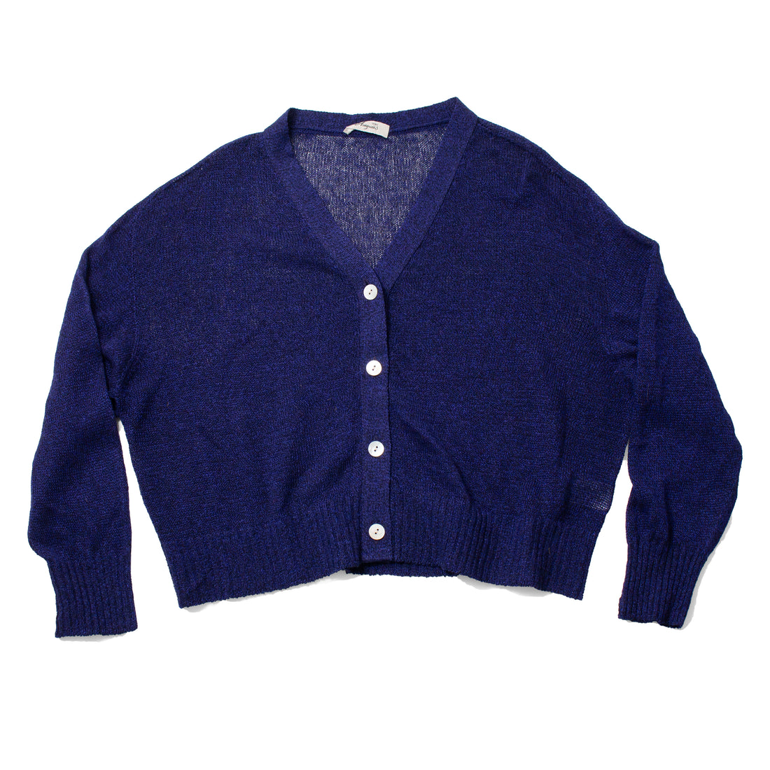 Ichi Antiquités Japan Whole Garment Knit Cardigan in Navy Cotton Linen