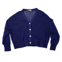Ichi Antiquités Japan Whole Garment Knit Cardigan in Navy Cotton Linen