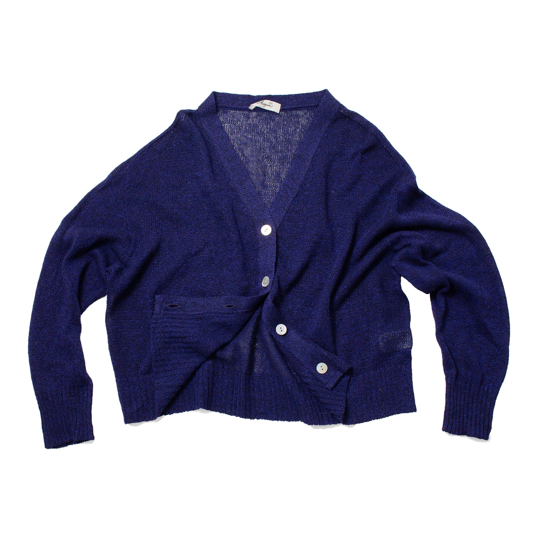 Ichi Antiquités Japan Whole Garment Knit Cardigan in Navy Cotton Linen