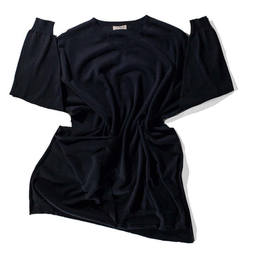 Ichi Antiquités Whole Garment Long Knit Cotton Pullover in Black