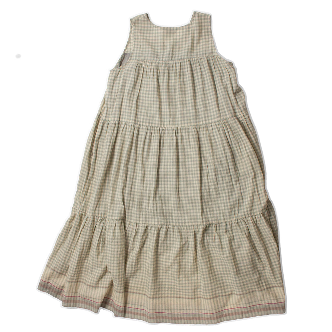 Ichi Antiquités Gingham Check India Khadi Dress in Khaki