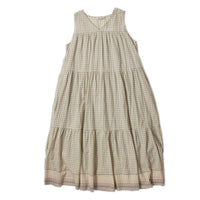 Ichi Antiquités Gingham Check India Khadi Dress in Khaki