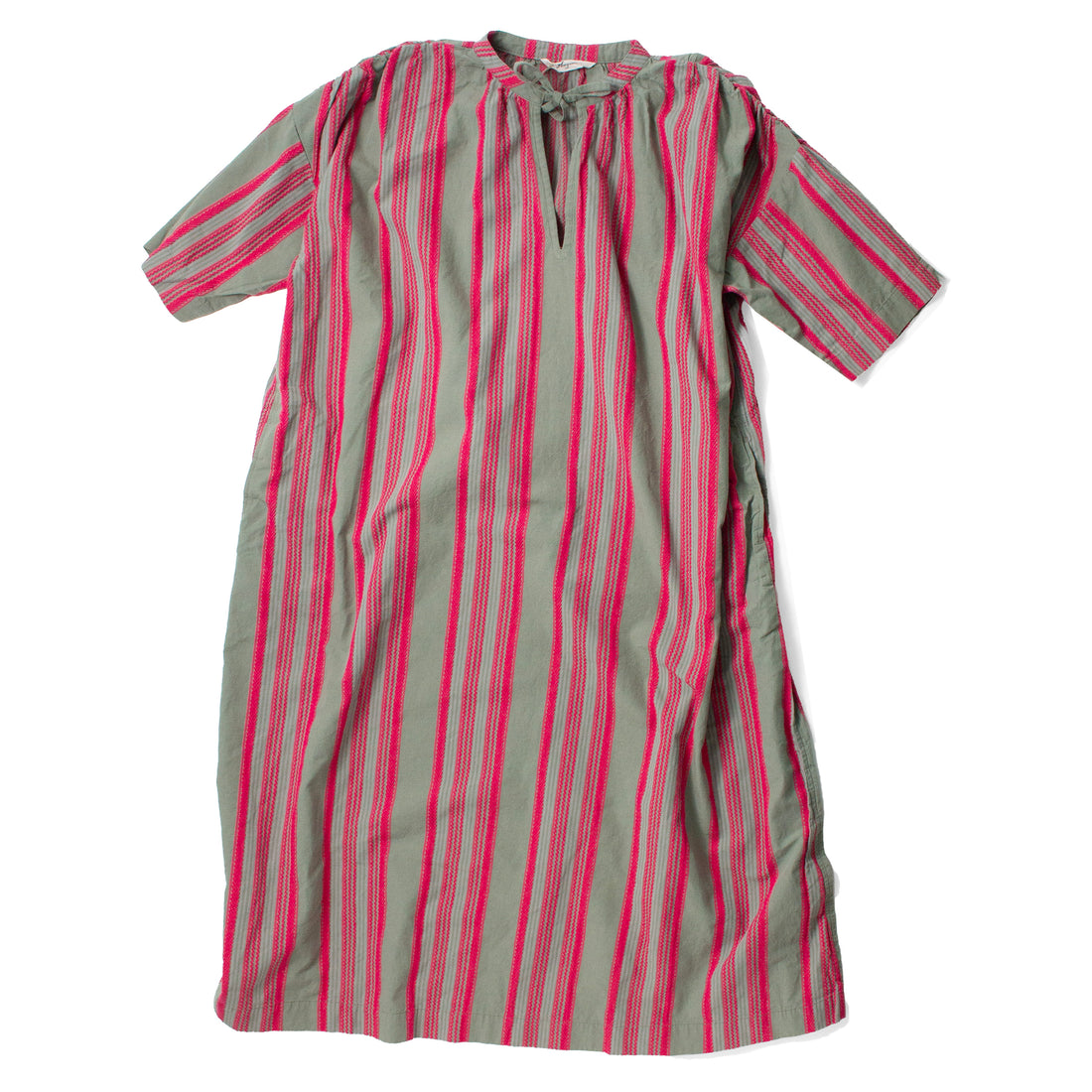 Ichi Antiquities Jacquard Stripe Woven Dress in Khaki x Pink