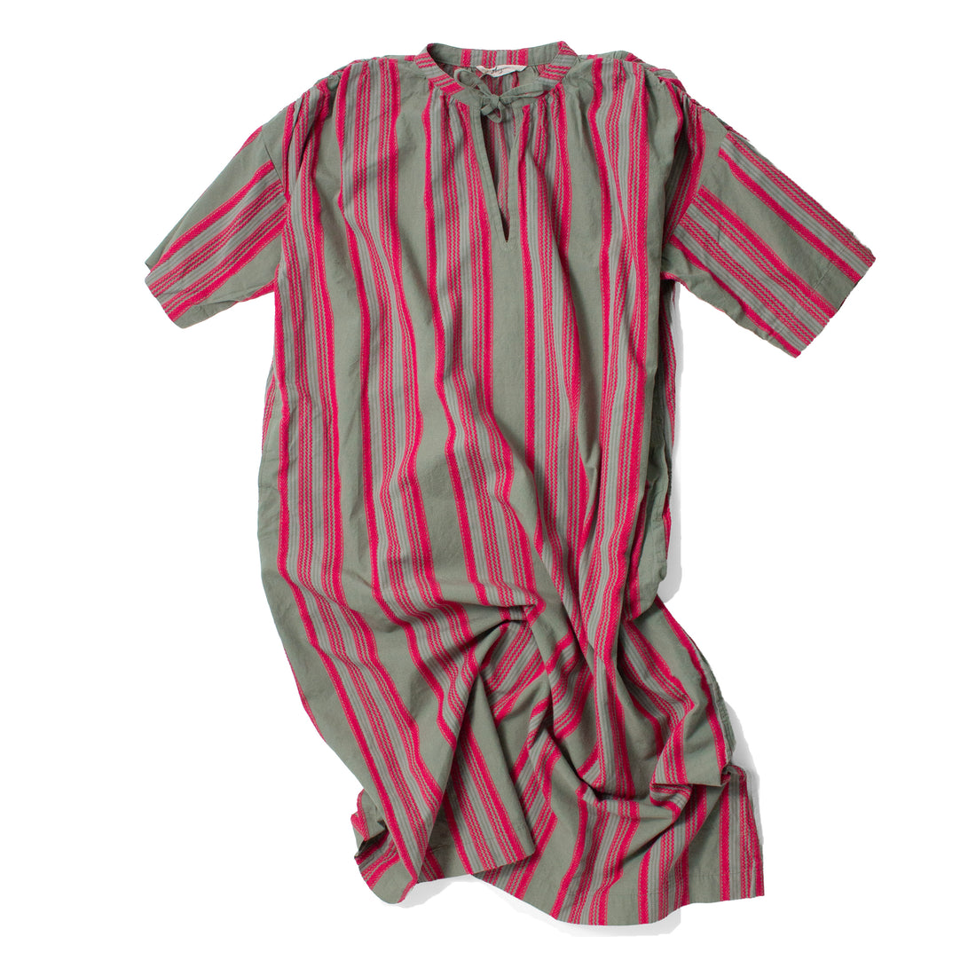 Ichi Antiquities Jacquard Stripe Woven Dress in Khaki x Pink