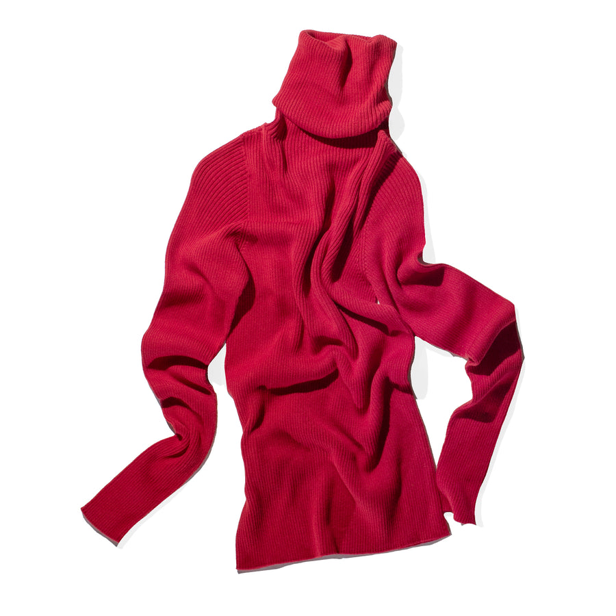 Ichi Antiquités Rib Turtleneck Pullover in Red