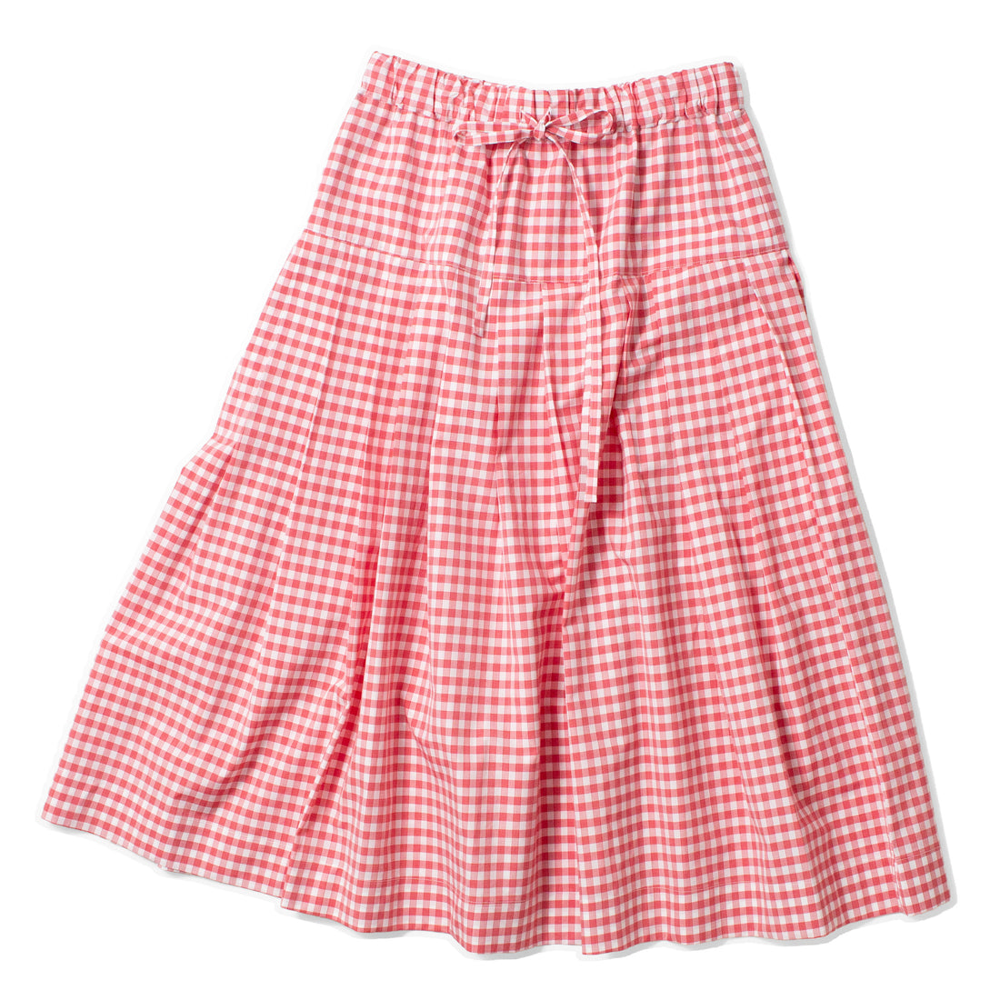 Kasmaria Pleated Skirt with Side Seam Pockets in Gingham Cotton Poplin