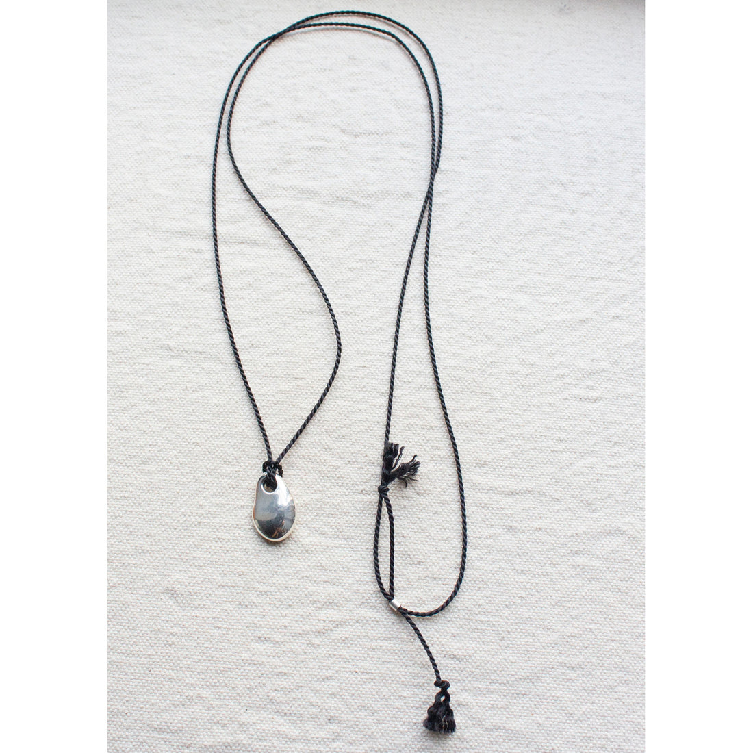 Leigh Miller Sea Stone Pendant on Silk Cord in Sterling Silver