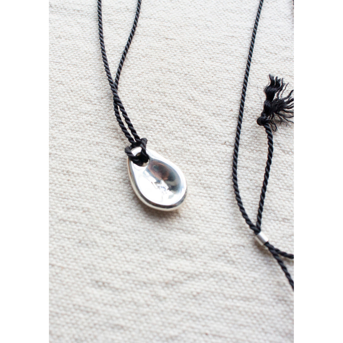 Leigh Miller Sea Stone Pendant on Silk Cord in Sterling Silver