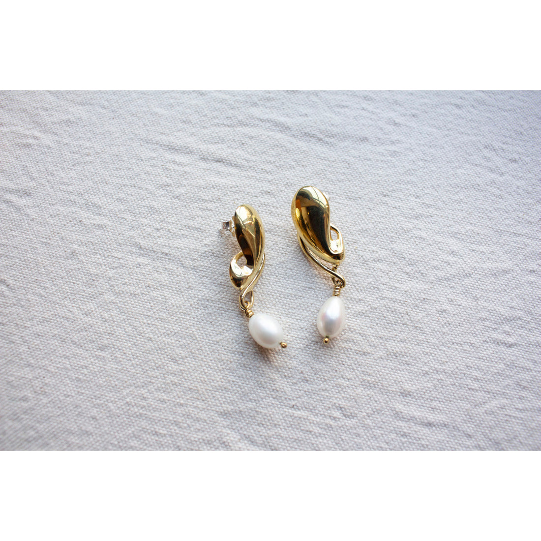 Leigh Miller Lyric Pearl Earrings in Brass