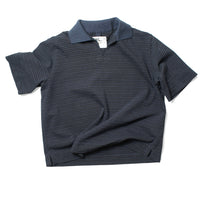 MHL. Boxy Polo in Indigo/Ink Dry Stripe Cotton Jersey