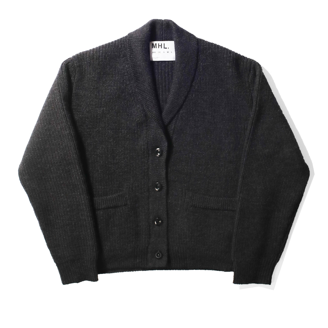 MHL. Shawl Collar Cardigan in Charcoal Wool