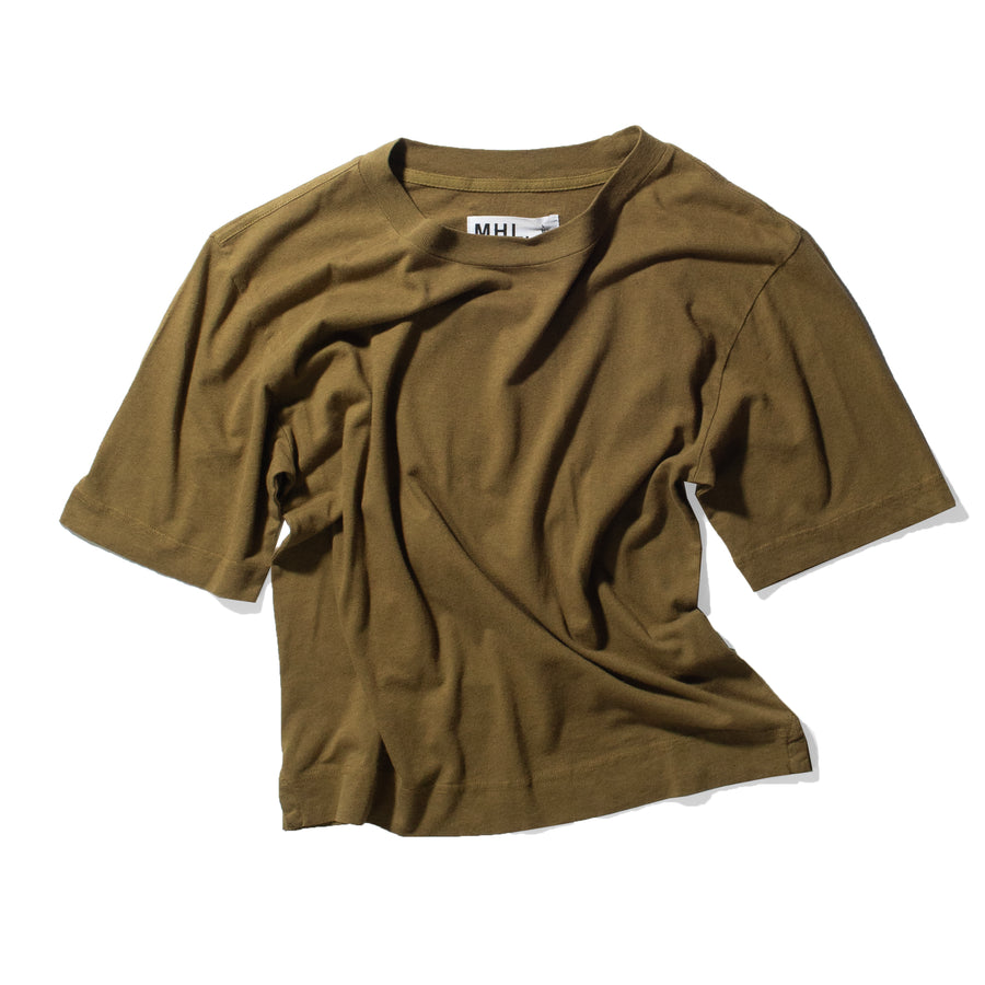 MHL. Simple T-Shirt in Moss Organic Cotton Linen Jersey
