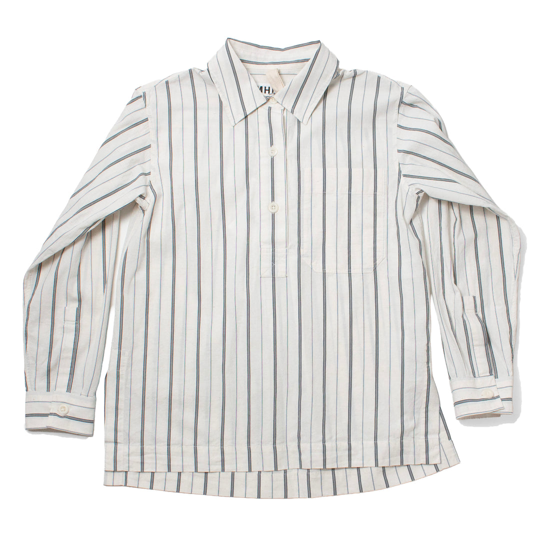 MHL Long Pull On Shirt in Off White/Navy Wide Stripes