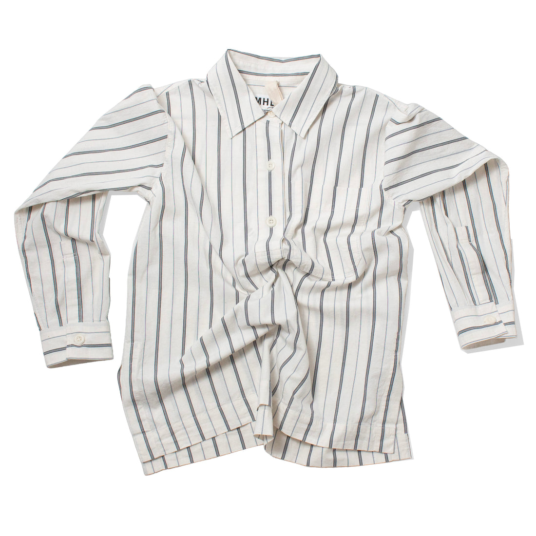 MHL Long Pull On Shirt in Off White/Navy Wide Stripes