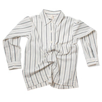 MHL Long Pull On Shirt in Off White/Navy Wide Stripes