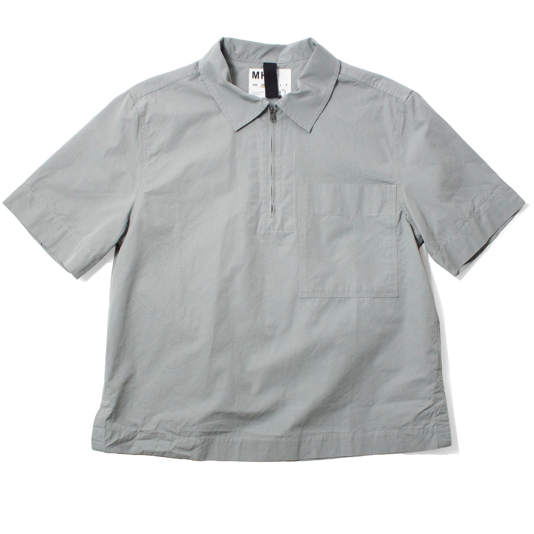 MHL. Half Zip Shirt in Fog Compact Cotton Poplin