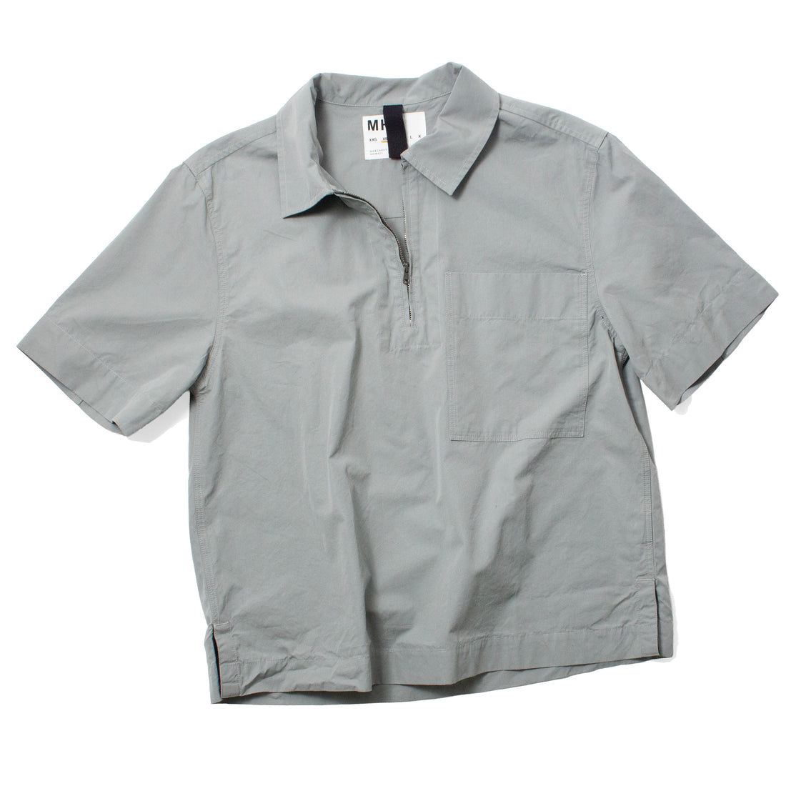 MHL. Half Zip Shirt in Fog Compact Cotton Poplin