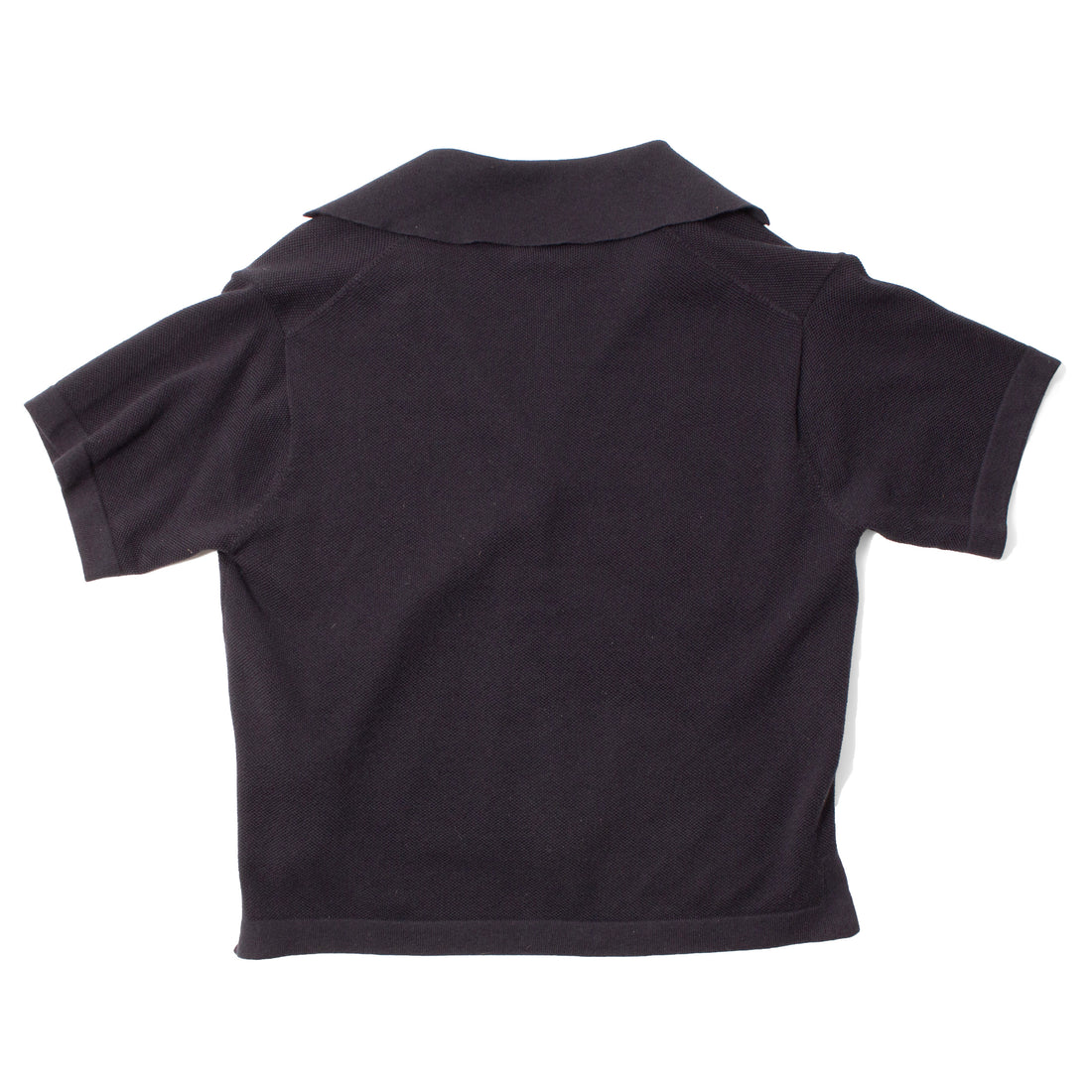 Margaret Howell Knitted Short Sleeve Shirt in Black Cotton Cashmere