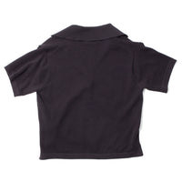 Margaret Howell Knitted Short Sleeve Shirt in Black Cotton Cashmere