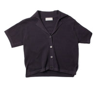 Margaret Howell Knitted Short Sleeve Shirt in Black Cotton Cashmere
