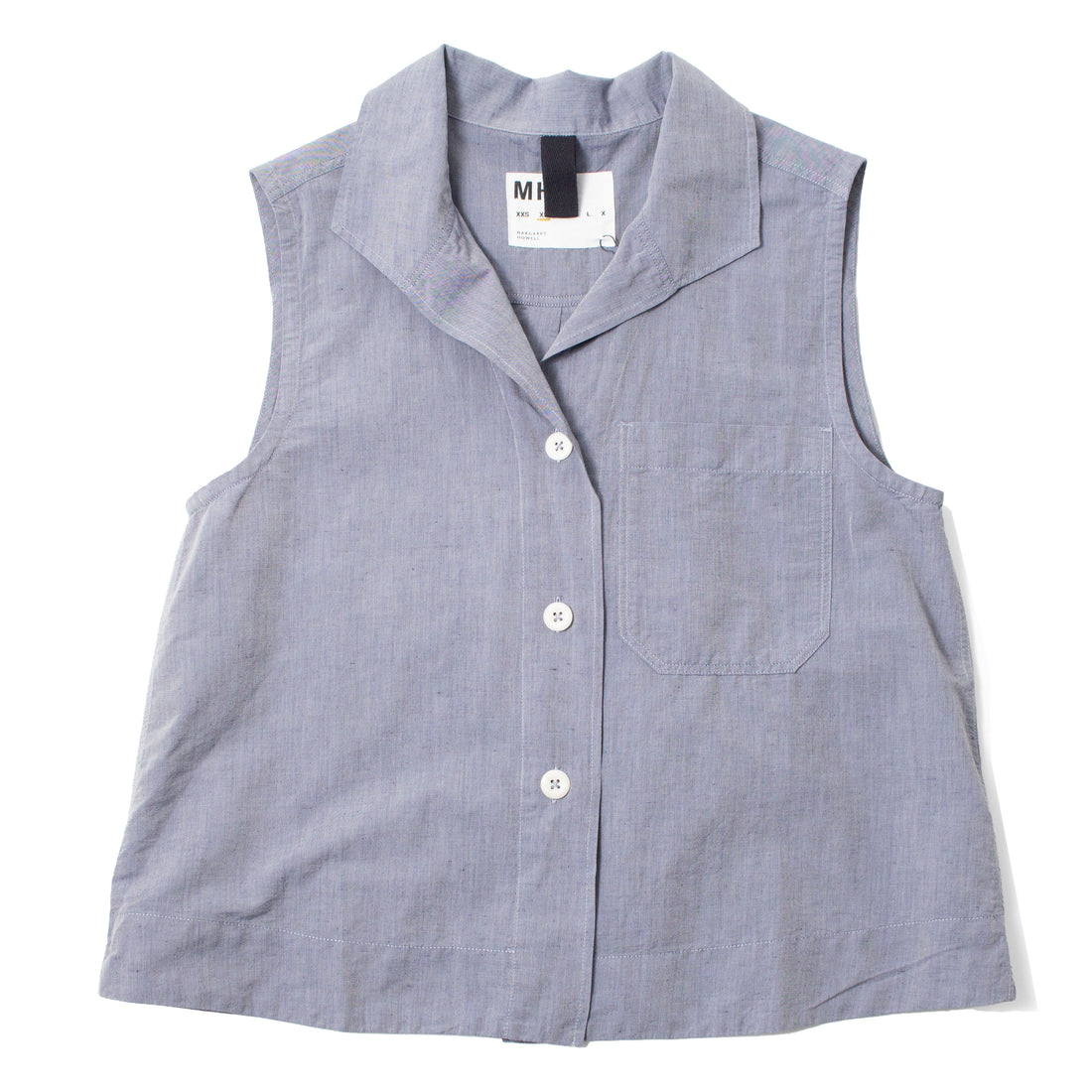 MHL. Sleeveless Sailor Shirt in Storm Blue Lightweight Cotton Linen