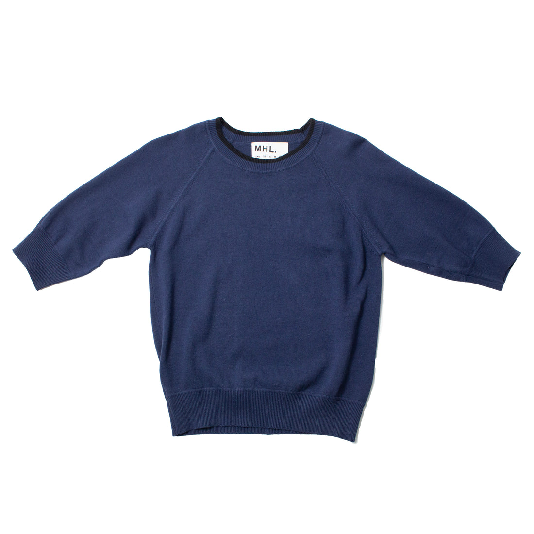 MHL. Tipped Crew Neck T-Shirt in Blue Hemp Cotton Workwear