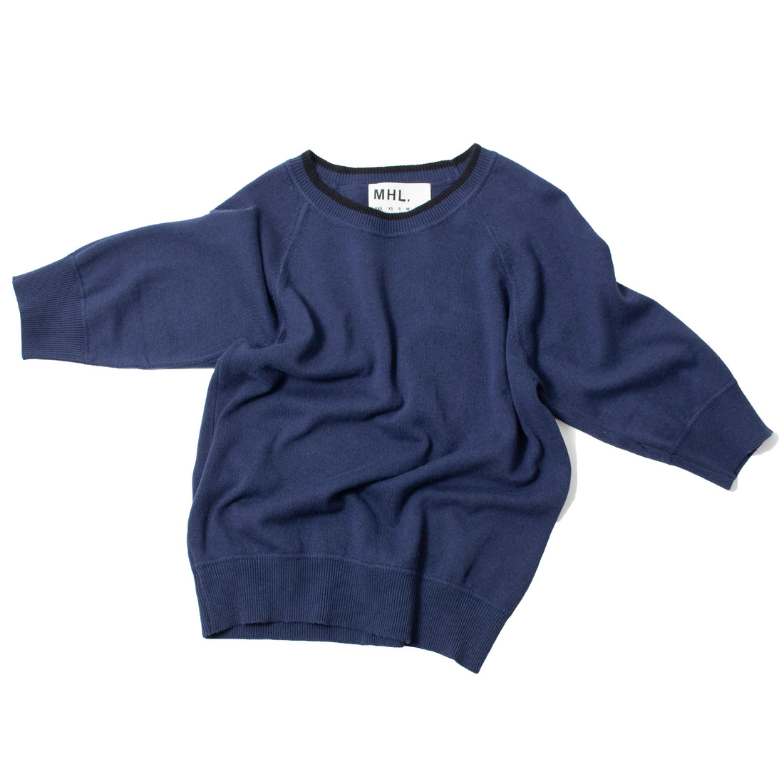 MHL. Tipped Crew Neck T-Shirt in Blue Hemp Cotton Workwear
