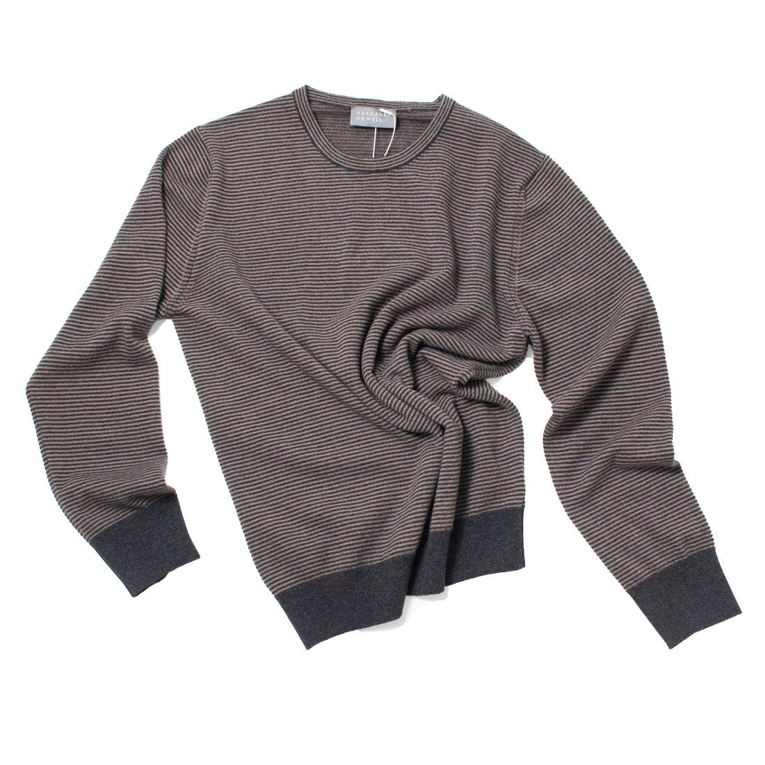 Margaret Howell Feeder Stripe Crew Neck in Charcoal