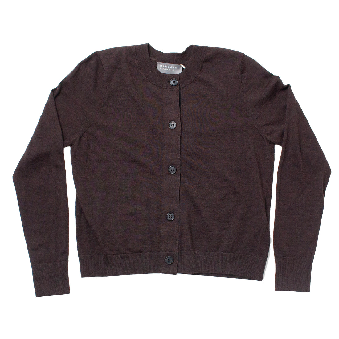 Margaret Howell Cardigan with Grosgrain Placket in Dark Brown