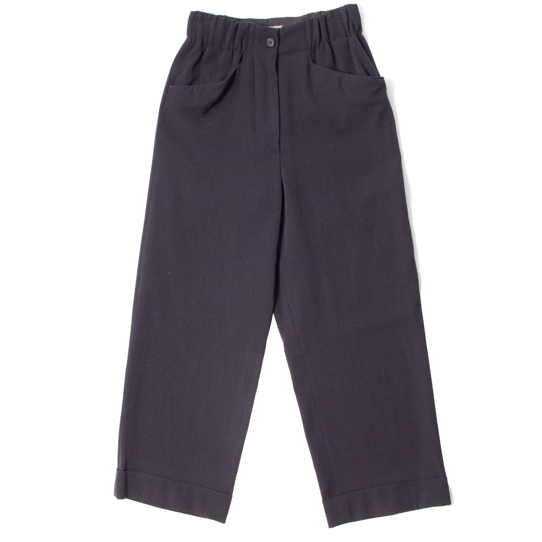 Margaret Howell Relaxed Crop Trousers in Navy Brushed Wool Twill