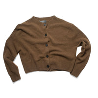 Margaret Howell Small Crew Neck Cardigan in Tobacco Merino Cashmere