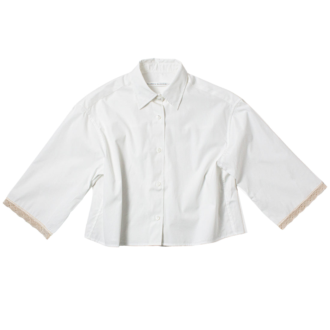 Maria McManus Cropped Lace Short Sleeve Shirt in White