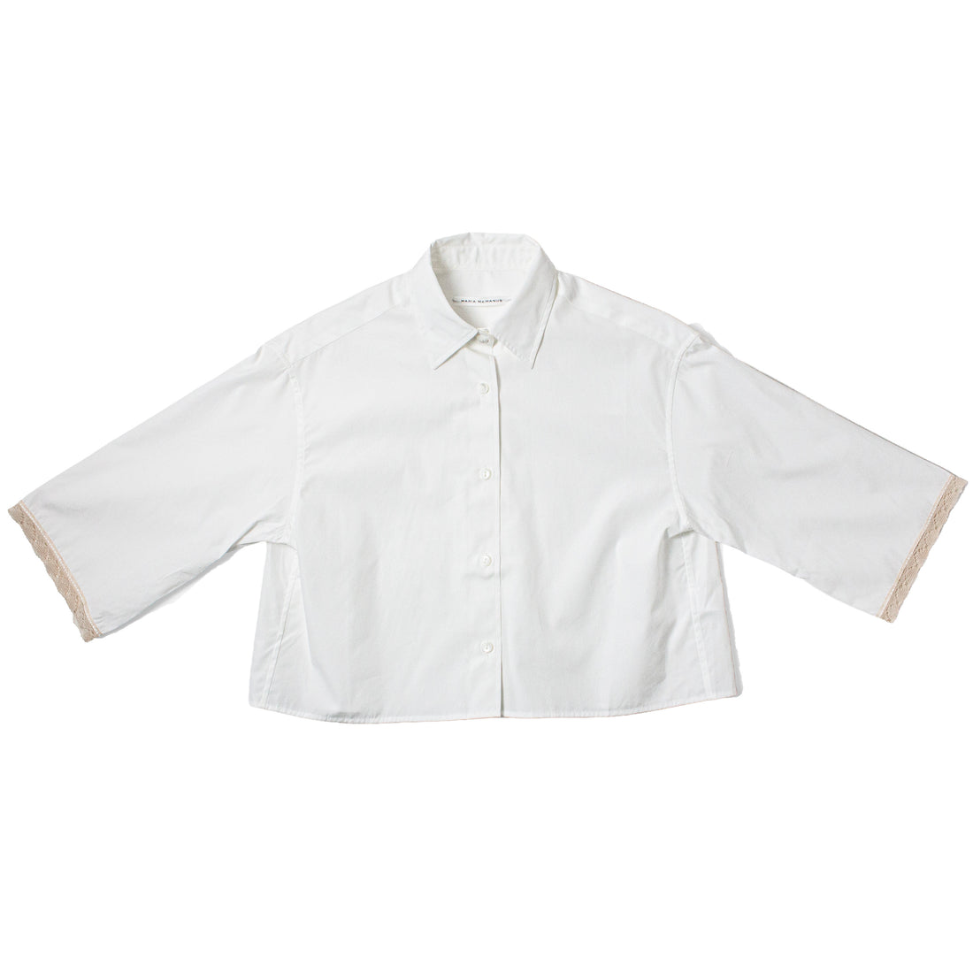 Maria McManus Cropped Lace Short Sleeve Shirt in White