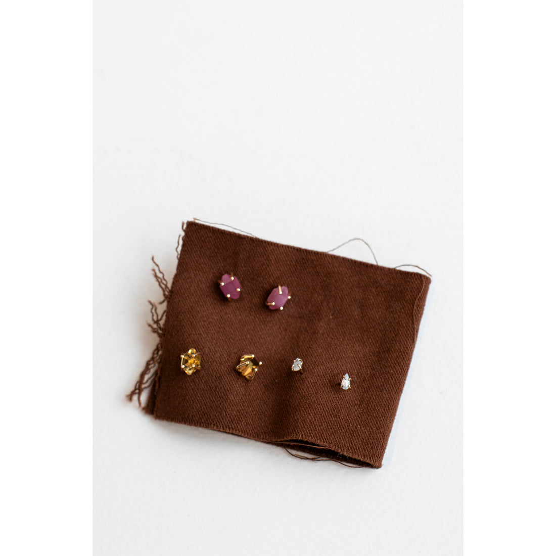 Melissa Joy Manning Small Prong Set Herkimer Cut Stud Earrings in 14k Gold and Ruby