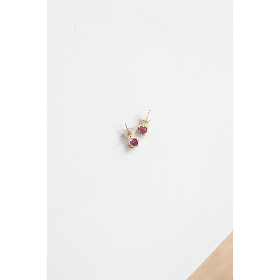 Melissa Joy Manning Small Prong Set Herkimer Cut Stud Earrings in 14k Gold and Ruby